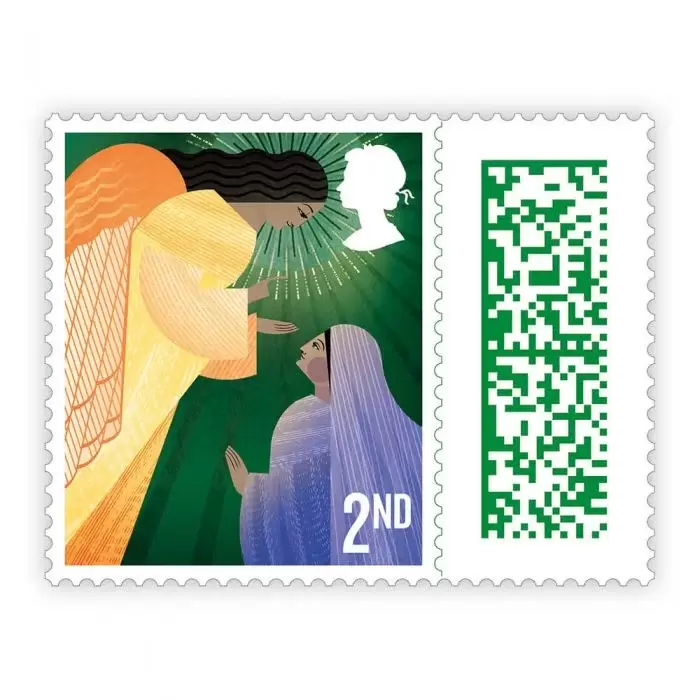 Royal Mail stamp showing the angel appearing to Mary