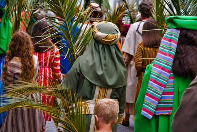 Palm Sunday procession, with actors in Hebrew dress.