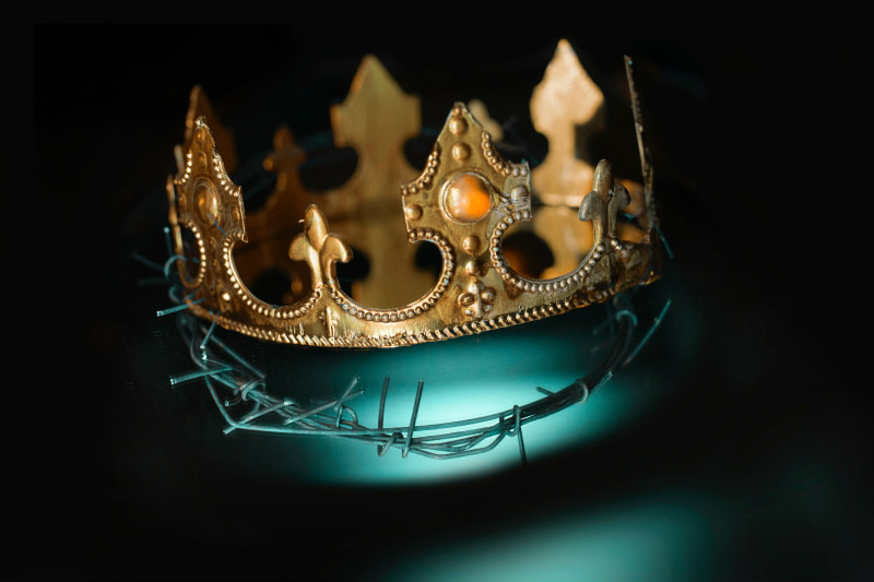 Gold crown with a crown of thorns.