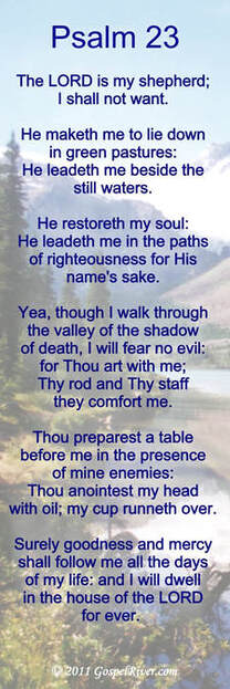 Bookmark with the words of Psalm 23.