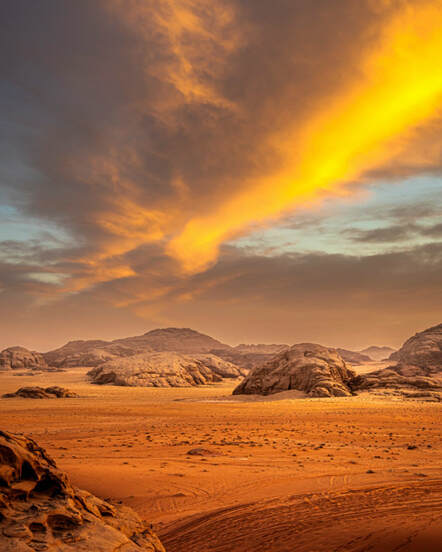 Dramatic sky over a desert landscape