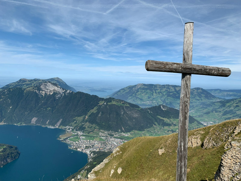 Mountain cross, overlooking city and spectacular views.